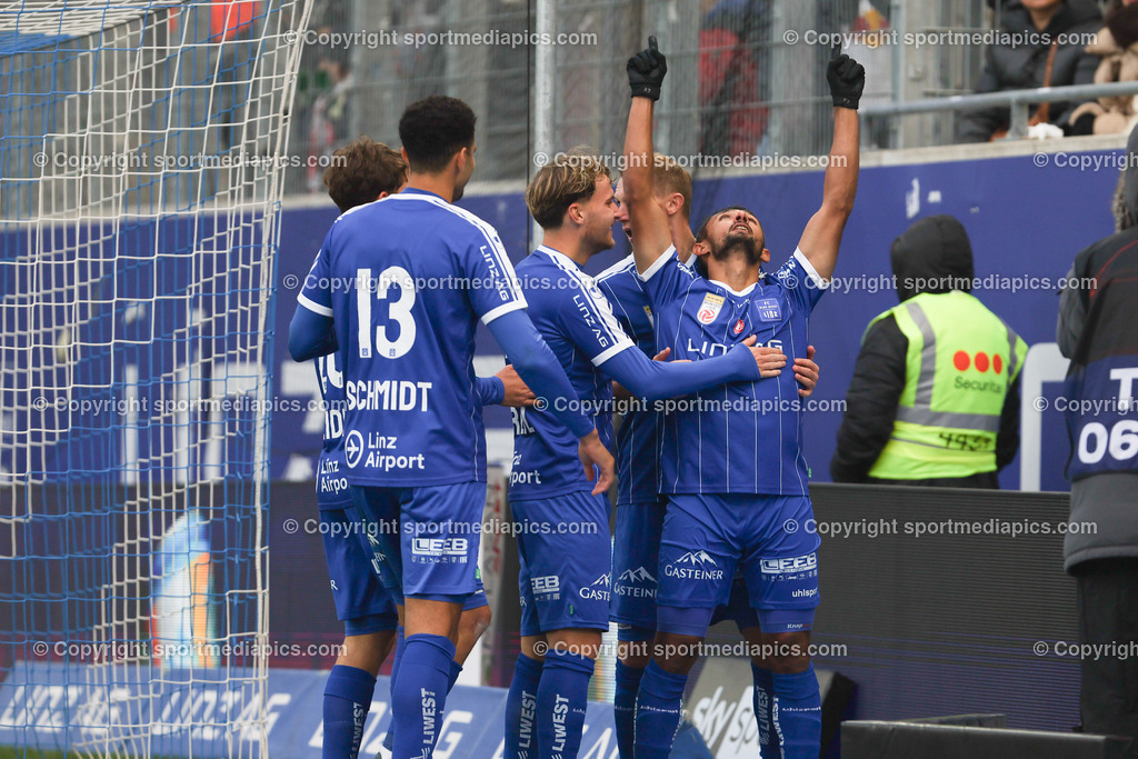 Blau Weiss Linz vs RBS | LINZ,AUSTRIA,10.NOV.24 - SOCCER - Keywords: AdmiralI Bundesliga, Blau Weiss Linz vs RBS.. Image shows jthe rejoicing of Ronivaldo Bernado Sales (Linz).Keywords: goal.Photo: Manfred Binder/SMP