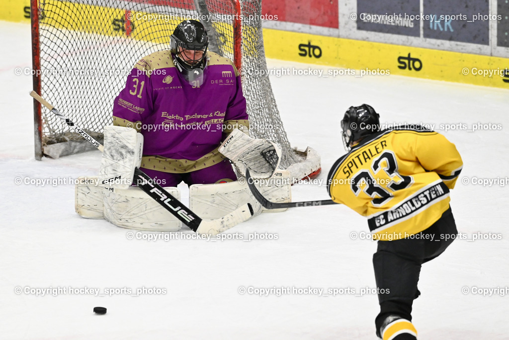 EC Kellerberg vs. EC Arnoldstein | #31 Frank Patrick EC Kellerberg, #33 Spitaler Martin EC Arnoldstein, EC Kellerberg vs. EC Arnoldstein, EC Kellerberg vs. EC Arnoldstein am 03.02.2025 in Villach (Stadthalle Villach), Austria, (Photo by Bernd Stefan)