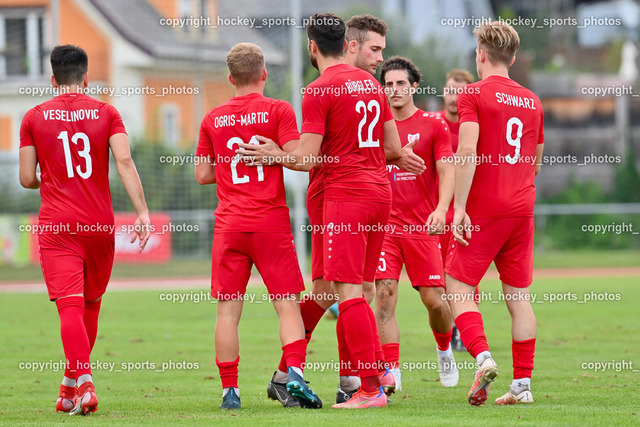 Villacher SV vs. ATUS Ferlach 6.9.2022 | Atus Ferlach Jubel Mannschaft, #13 Nemanja Veselinovic, #21 Marjan Ogris-Martic, #15 Martin Posratschnig, #22 Stephan Bürgler, #9 Hannes Marcel Schwarz