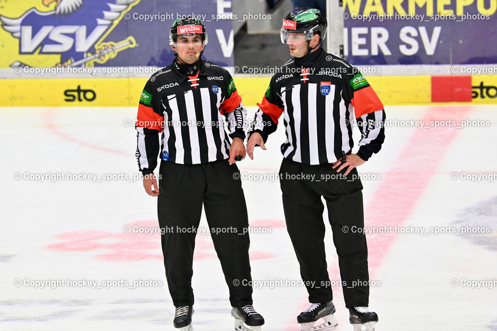 EC IDM Wärmepumpen VSV vs. HC Innsbruck  6.10.2024 | VIOCAN CHRISTIAN Referee, ZRNIC MILAN Referee, EC IDM Wärmepumpen VSV vs. HC Innsbruck  6.10.2024, EC IDM Wärmepumpen VSV vs. HC Innsbruck  am 06.10.2024 in Villach (Stadthalle Villach), Austria, (Photo by Bernd Stefan)