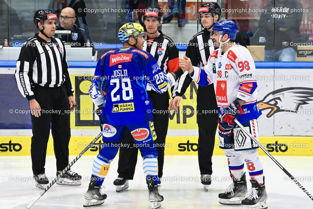 EC IDM Wärmepumpen VSV vs. HC Tiroler Wasserkraft Innsbruck 19.11.2022 | NAGY ATTILA, KONC DANIEL, DURMIS OTO, Referees, #28 Joslin Derek, #98 Latter Jan