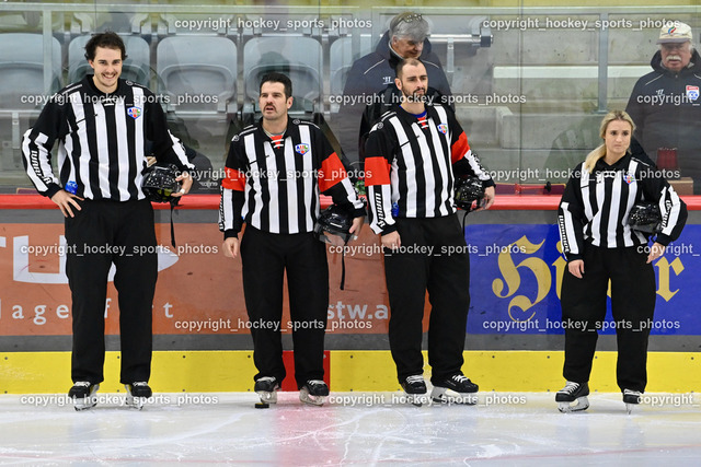 EC KAC Future Team vs. Rittner Buam 16.11.202 | KUMMER Stefan, TELESKLAV Fabio, WIDMANN Florian, KLEMM Anja, Referees