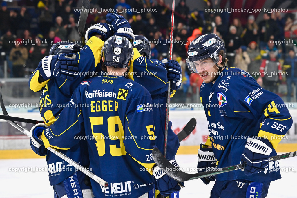 EK Zeller Eisbären vs. EHC Lustenau 28.2.2023 | Jubel EK Zeller Eisbären Mannschaft, #59 Neubauer Henrik, #14 Neubauer Henrik, 