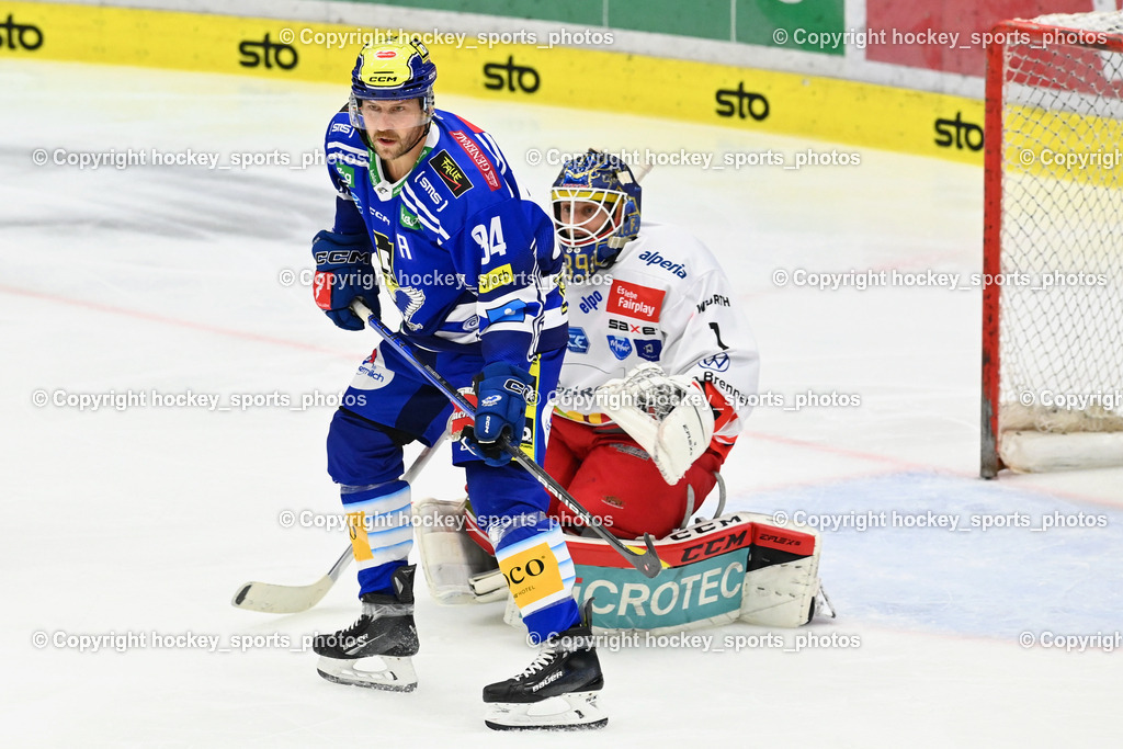 EC IDM Wärmepumpen VSV vs. HC Bozen 19.9.2023 | #84 Andrew Desjardins, #1 Svedberg Niklas, win2day icehockeyleague, EC IDM Wärmepumpen - HC Bozen  am 19.09.2023 in Villach (Stadhalle Villach), Austria, (Photo by Bernd Stefan)