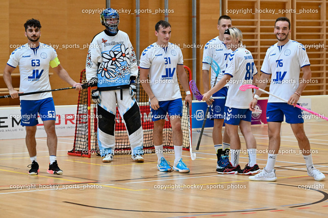 VSV Unihockey vs. Dunai Krokodilok 9.9.2023 | Dunai Korokodilok Mannschaft, #63 Richárd Hollósi, #2 Balázs Samu, #31 Levente Diószeghi, #88 Tihamér Simon, #76 Zsolt Diószeghi