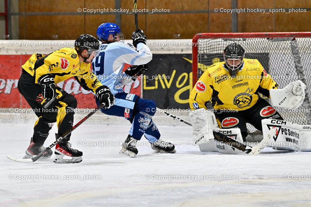 EC Spittal Hornets vs. ESC Steindorf 28.10.2023 | #27 Moser Daniel, #69 Kreuzer Philipp, #1 Zauchner Rene