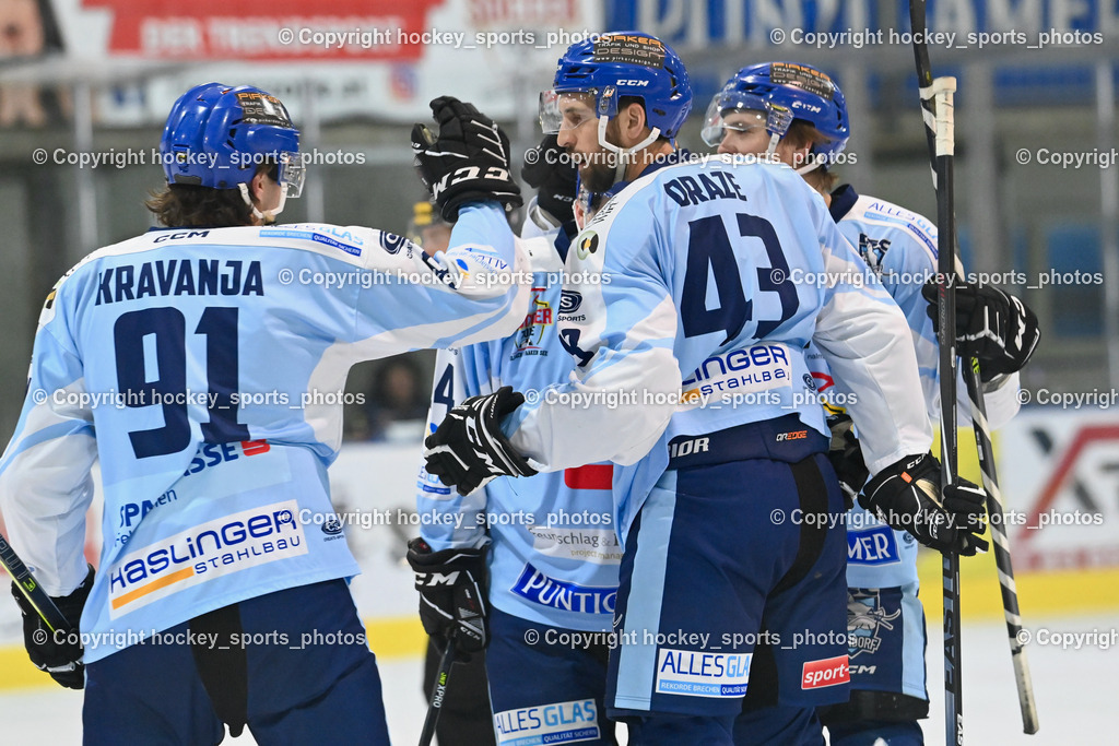 ESC Steindorf vs. HC Kufstein Dragons 25.2.2023 | Jubel ESC Steindorf Mannschaft, #91 Kravanja Kristian, #43 Oraze Martin