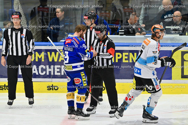 EC IDM Wärmepumpen VSV vs. Black Wings Linz 27.10.2023 | BEDYNEK SEBASTIAN, PALKÖVI ZSOMBOR, STERNAT CHRISTOPH, Referees, #9 Rauchenwald Alexander, #7 Lebler Brian