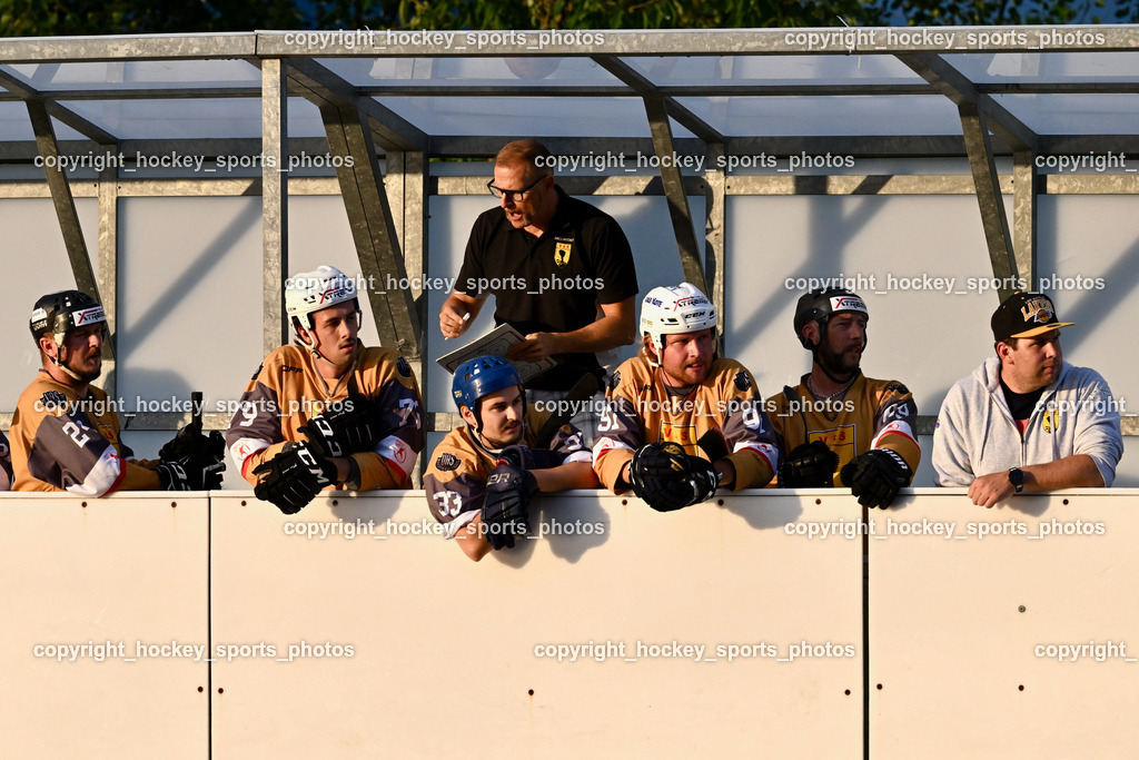 VAS Ballhockey vs. Askö Ballhockey 16.7.2023 | Spielerbank VAS Ballhockey, #24 Wucherer Gerald, #79 Zankl Benjamin, #33 Rotschnik Fabian, 97 Pirsch Christoph, #69 Ettlmayr Timo, Headcoach VAS Ballhockey Schurian Roland