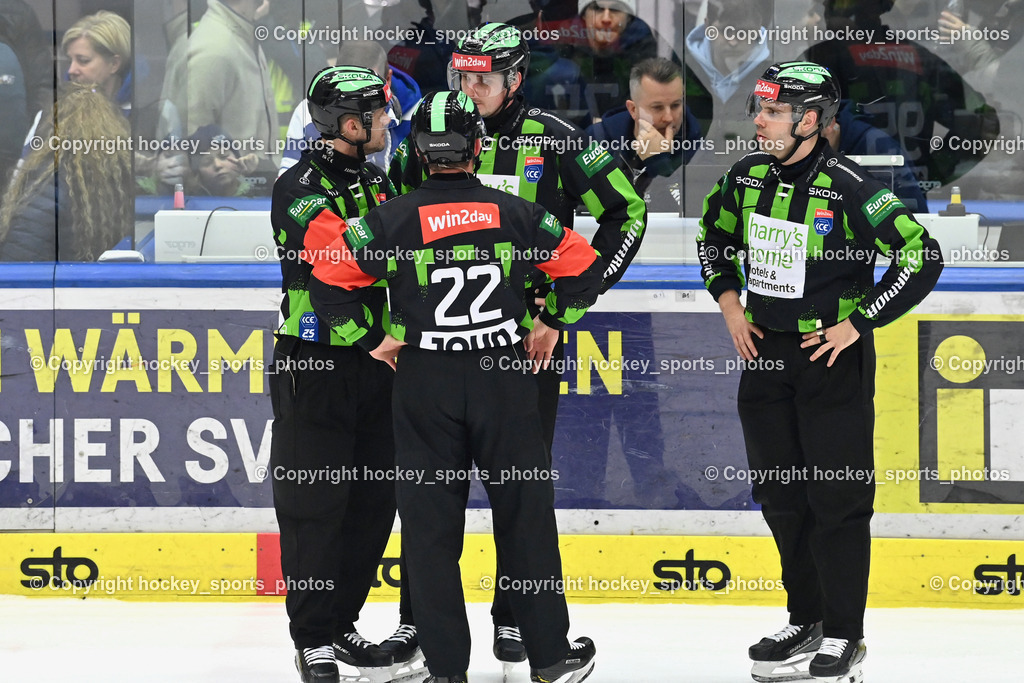 EC IDM WÄRMEPUMPEN VSV vs. EC KAC | Nikolic Manuel Referee, Hornsky Tomas Referee, Durmis Oto Referee, Konc Daniel Referee, EC IDM WÄRMEPUMPEN VSV vs. EC KAC, EC IDM WÄRMEPUMPEN VSV vs. EC KAC am 02.02.2025 in Villach (Stadthalle Villach), Austria, (Photo by Bernd Stefan)