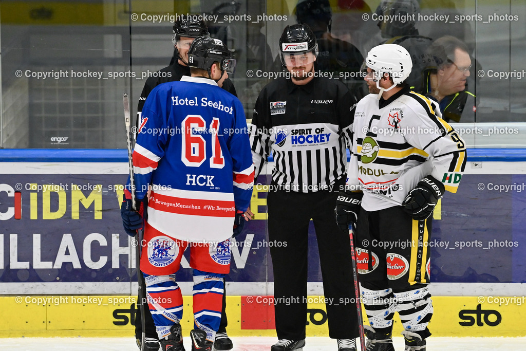 Carinthian Team vs. HC Köttern 12.2.2024 | #61 Ronacher Andreas, #9 Ruhdorfer Andreas, WUCHERER Gerald Referee