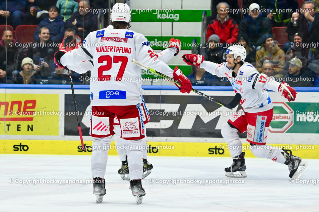 EC IDM Wärmepumpen VSV vs. EC KAC 2.12.2022 | Jubel EC KAC Mannschaft, #27 Hundertpfund Thomas, #17 Ganahl Manuel