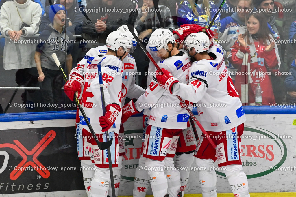 EC IDM Wärmepumpen VSV vs. EC KAC 12.3.2023 | Jubel EC KAC Mannschaft, #27 Hundertpfund Thomas, #92 Unterweger Clemens, #6 Lessio Lucas, #90 Fraser Matthew, #41 Jensen Aabo Jesper