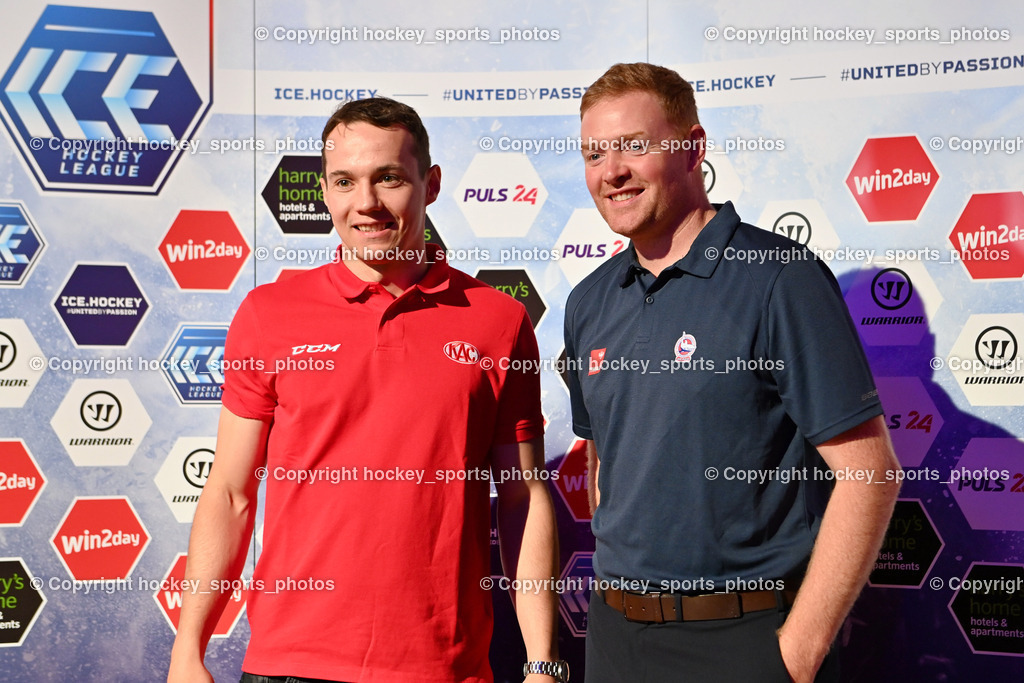 win2day ice hockey league Pressekonferenz Velden 13.9.2022 | Clemens Unterweger, Headcoach HC TIWAG INNSBRUCK - DIE HAIE Mitch O'Keefe