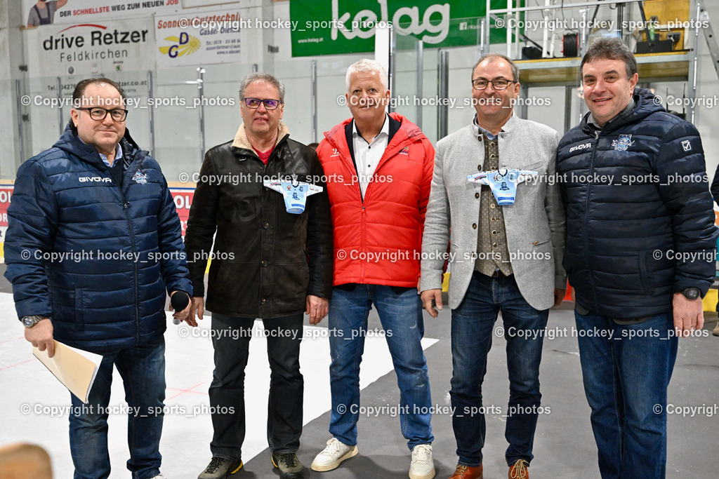 ESC Soccerzone Steindorf 50 Jahr Feier 26.2.2023 | Sportlicher Leiter ESC Steindorf Armin Rac, ÖEHV Präsident Klaus Hartmann, Bürgermeister Steindorf Georg Kavalar, Obmann ESC Steindorf Hans Tschernutter