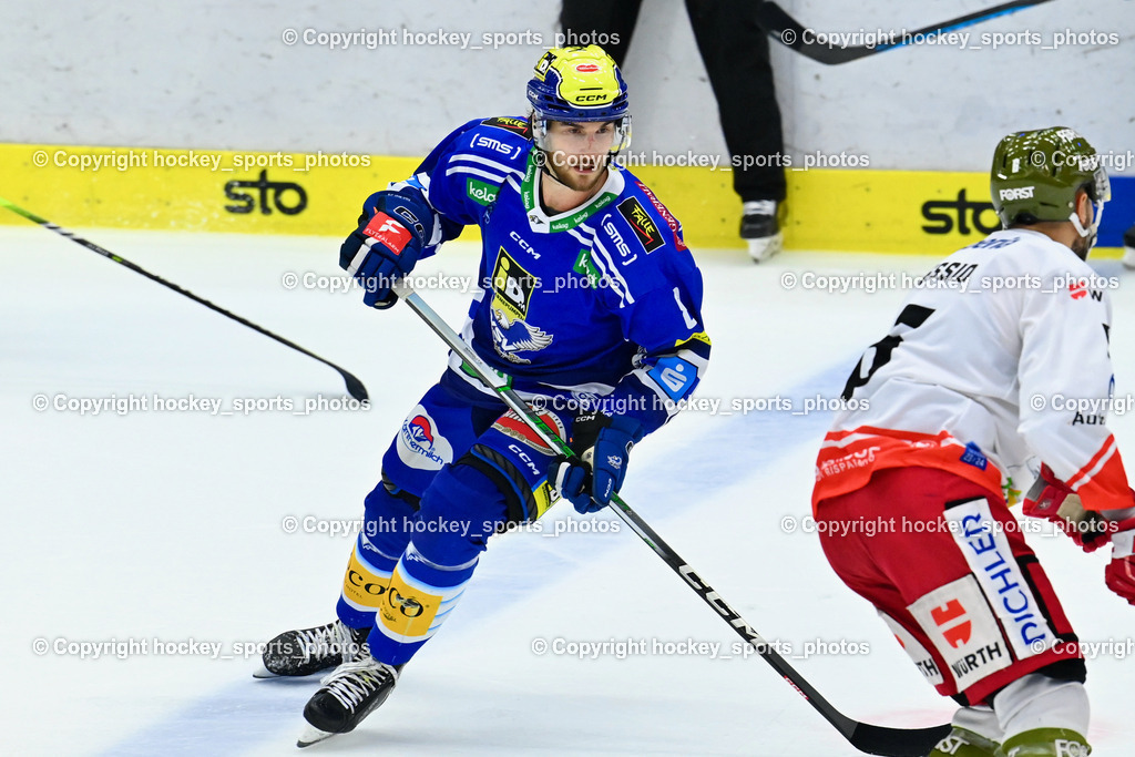 EC IDM Wärmepumpen VSV vs. HC Bozen 19.9.2023 | #8 REBERNIG Maximilian,  win2day icehockeyleague, EC IDM Wärmepumpen - HC Bozen  am 19.09.2023 in Villach (Stadhalle Villach), Austria, (Photo by Bernd Stefan)