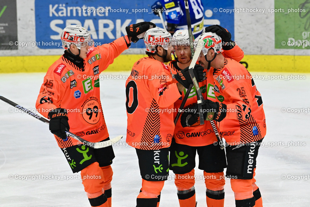 EC IDM Wärmepumpen VSV vs. Graz 99ers 26.1.2024 | Jubel Graz 99ers Mannschaft, #65 Kernberger Michael, #10 Salinitri Anthony, #18 Ograjensek Ken, #13 Schiechl Michael