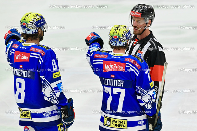 EC IDM Wärmepumpen vs. HC Tiroler Wasserkraft 22.9.2023 | #8 REBERNIG Maximilian,  #77 LINDNER Philipp, Grozny Bostjan, EC IDM Wärmepumpen vs. HC Tiroler Wasserkraft 22.9.2023, EC IDM Wärmepumpen - HC Tiroler Wasserkraft am 22.09.2023 in Villach (Stadhalle Villach), Austria, (Photo by Bernd Stefan)