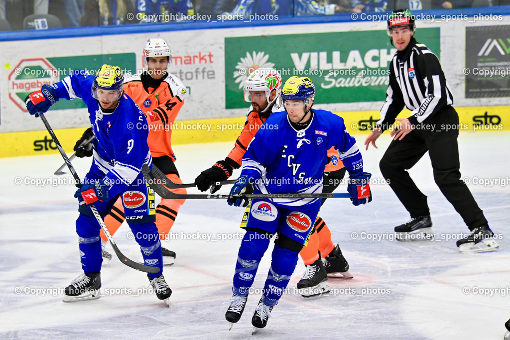 EC VSV vs. G99ers | #9 RAUCHENWALD Alexander EC VSV, #74 COATTA Max EC VSV, #12 VELA Marcus G99ers, EC VSV vs. G99ers, EC VSV vs. G99ers am 15.09.2024 in Villach (Stadthalle Villach), Austria, (Photo by Bernd Stefan)