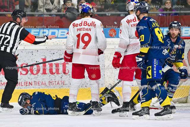 EK Zeller Eisbären vs. Redbull Eishockey Akademie 9.2.2023 | SCHAUER Jakob Referee, #23 Jennes Christian, #19 Predan Aljaz, #80 Hämäläinen Aleksi, #67 Wolf Simon Maximilian