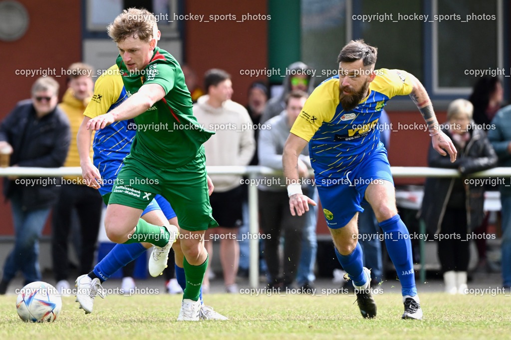FC Gmünd vs. WSG Radenthein 20.4.2024 | #7 Markus Pichorner Stranner ASKÖ Gmünd, #77 Peter Stojanovic WSG Radenthein, FC Gmünd vs. WSG Radenthein 20.4.2024, FC Gmünd vs. WSG Radenthein am 20.04.2024 in Gmünd (Sportplatz Gmünd), Austria, (Photo by Bernd Stefan)