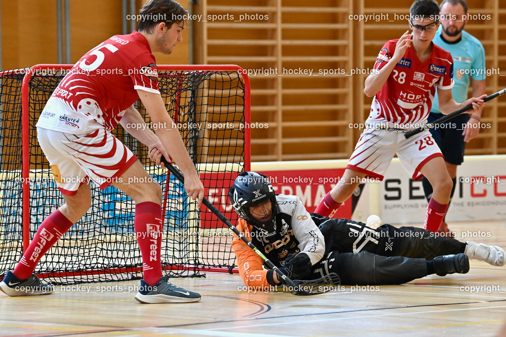 KAC Floorball vs. Wiener Floorballverein 10.9.2022 | #25 Noah Banfield, #96 Clemens Meixner, #28 Gabriel Lekas