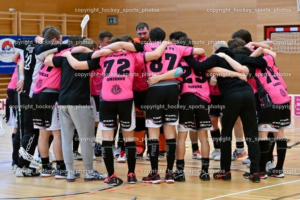 VSV Unihockey vs. Wiener Floorballverein 26.3.2023 | Jubel Wiener Floorballverein Mannschaft