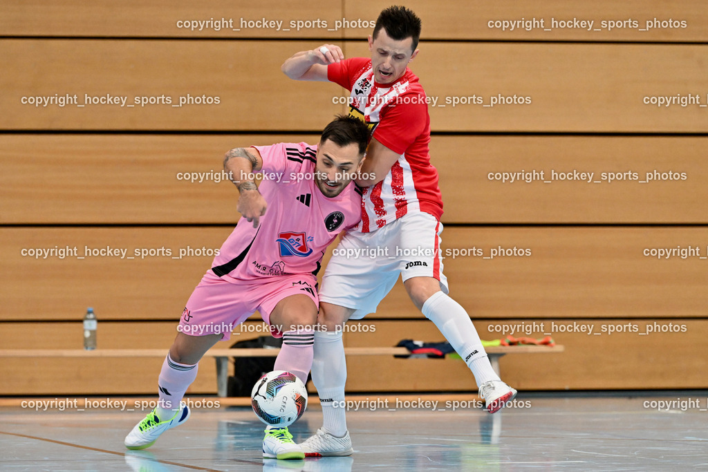 Carinthia Flamengo Futsal Club vs. Stella Rossa | #70 Yosifov Svetlozar Angelov Carinthia Flamengo, #9 Vaso Vojnovic Stella Rossa, Carinthia Flamengo Futsal Club vs. Stella Rossa, Carinthia Flamengo Futsal Club vs. Stella Rossa am 20.10.2024 in Klagenfurt (Ballspielhalle Viktring), Austria, (Photo by Bernd Stefan)