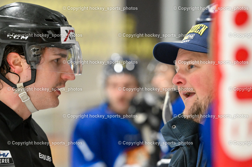 EC Tigers Paternion vs. EC Virgen 12.2.2023 | Wundschek Dominik Referee, Headcoach EC Paternion Buchbauer Thomas