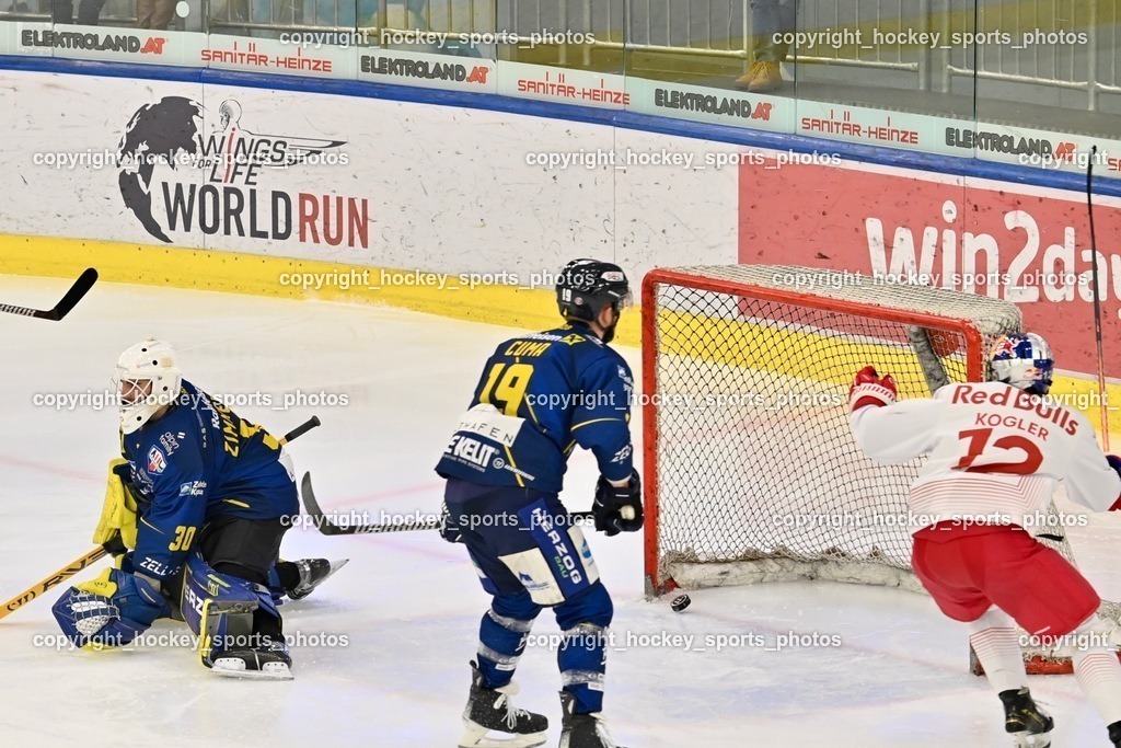 RED BULL Eishockey Akademie vs. EK Zeller Eisbären 25.1.2024 | Tor Red Bull Juniors, #30 Zimmermann Max, #19 Cuma Tyler, #12  Kogler Luca