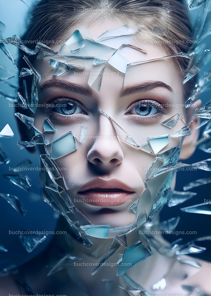 Frauengesicht mit Glassscherben (5) | Entdecken Sie kreative Buch Cover Designs für Self-Publishing-Autoren und Verlage! Unsere maßgeschneiderten Designs ziehen Leser an und bringen Ihre Geschichten visuell zum Leben. Lassen Sie uns Ihr perfektes Cover gestalten!