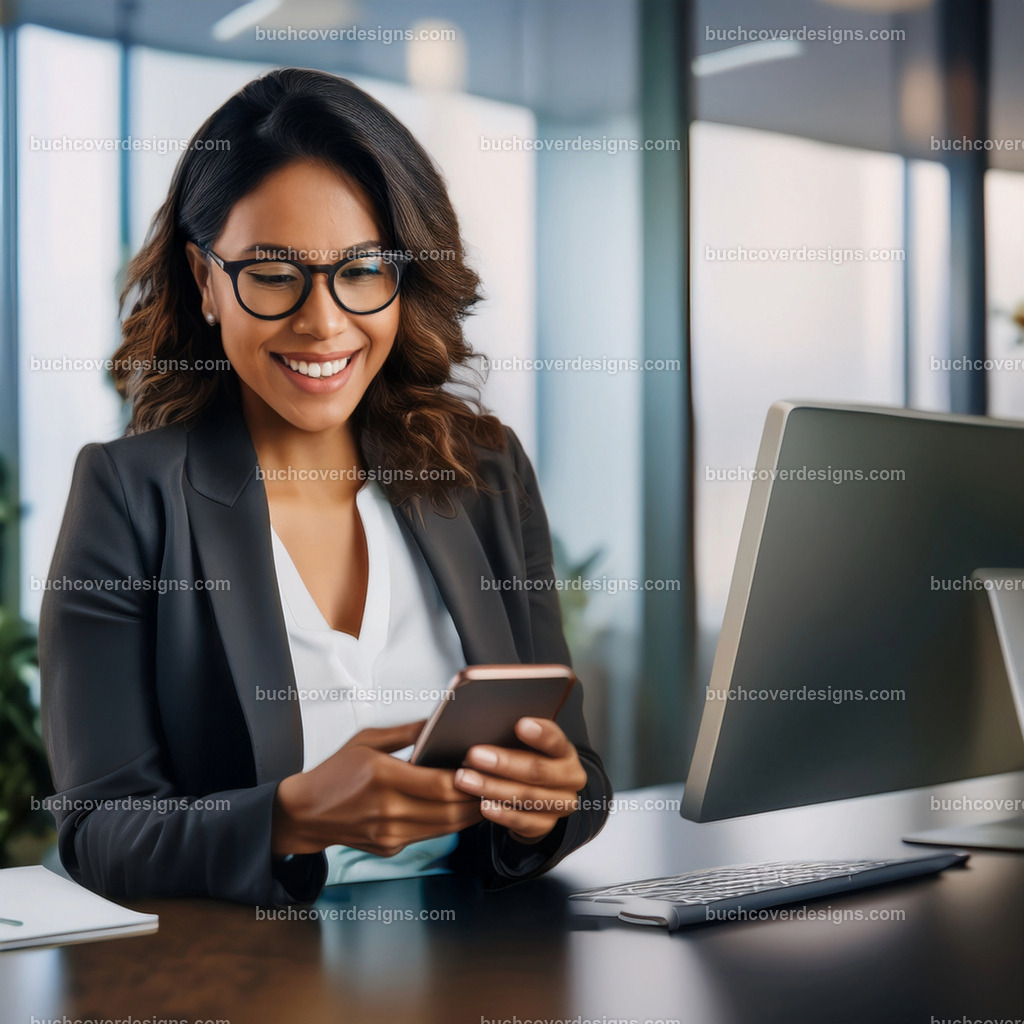 Frau mit Telefon in Büro | Entdecken Sie kreative Buch Cover Designs für Self-Publishing-Autoren und Verlage! Unsere maßgeschneiderten Designs ziehen Leser an und bringen Ihre Geschichten visuell zum Leben. Lassen Sie uns Ihr perfektes Cover gestalten!