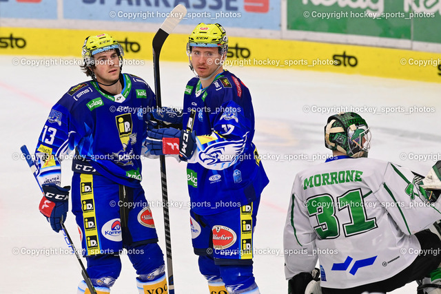 EC IDM Wärmepumpen VSV vs. HKSZ Olimpija 6.11.2022 | Jubel EC VSV Mannschaft, #13 Collins Chris, #17 Kulda Arturs, #31 Morrone Anthony