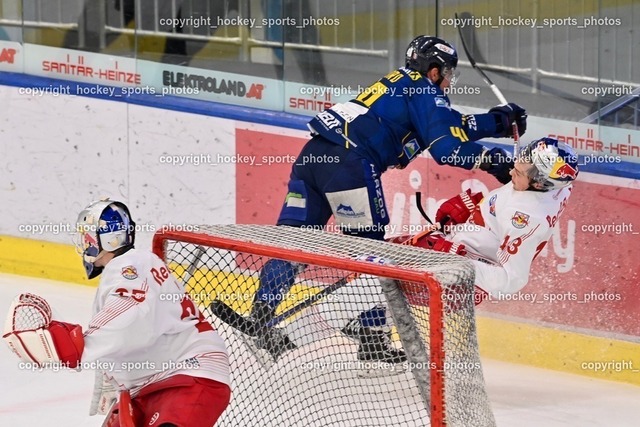 RED BULL Eishockey Akademie vs. EK Zeller Eisbären 25.1.2024 | #40 Huard Nicklas Robert D'Andrea, #43 Sinn Phillip Jakob, Flugeinlage