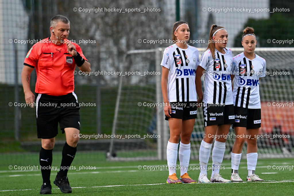 Liwodruck Carinthians Hornets vs. LASK Frauen 16.9.2023 | Dorfer Heinz Referee, #12 Katharina Mayr, #75 Mavie Schweitzer, #27 Sarah Straußberger